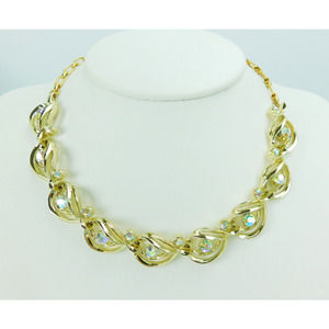 Vintage Aurora Borealis Rhinetone Gold Tone Necklace